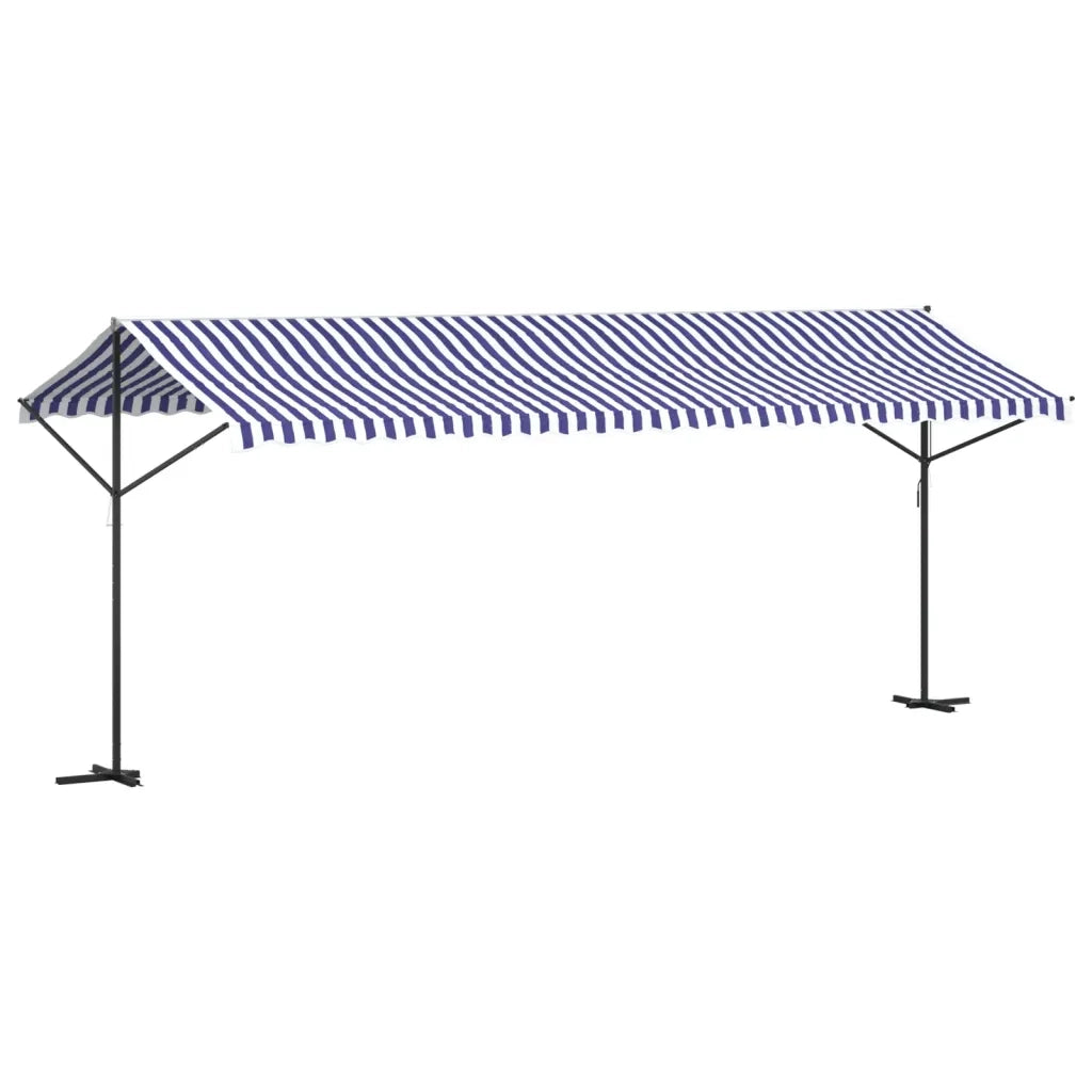 Tenda da Sole Blu e Bianca 600x300 cm in Tessuto e Acciaio 368934