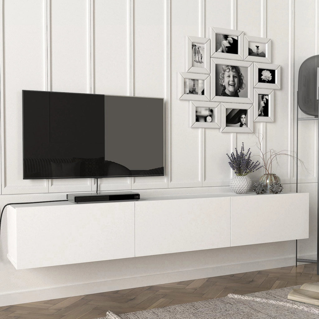 Mobile TV da Parete Vihti con 3 Ante a Ribalta Armadietto Pensile - Bianco [en.casa]