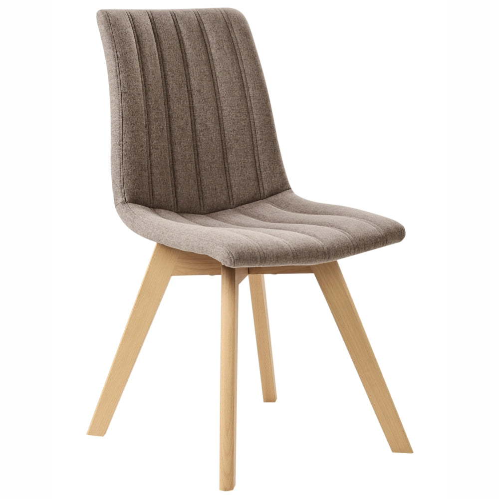 Set di 2 Sedie da Pranzo Tessuto tortora e Gambe in Legno Imbottitura verticale Schienale curvo