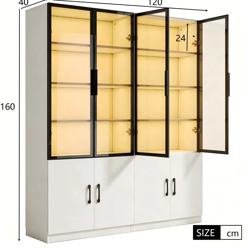 Vetrina combinata 120x40x160 cm con LED multicolore e 2 ante; bianca