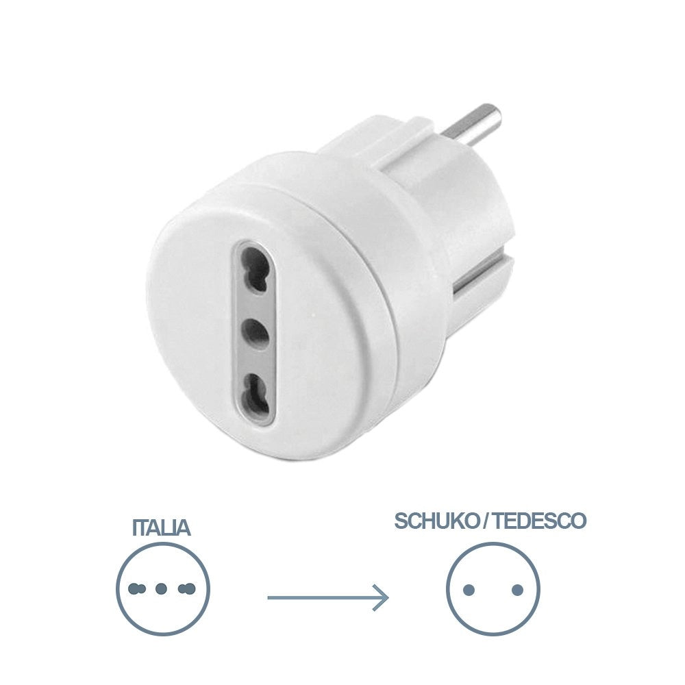 Adattatore Semplice Schuko Bivalente 10 a Spina Schuko 2P Presa 10 16A 2P+T