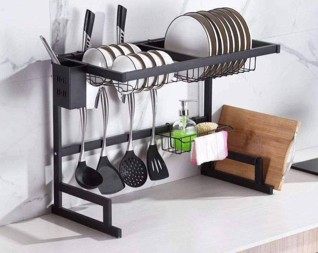 Sopra lavello Dish organizzer cucina scaffale cucina in acciaio colore nero - ZENCOCCO