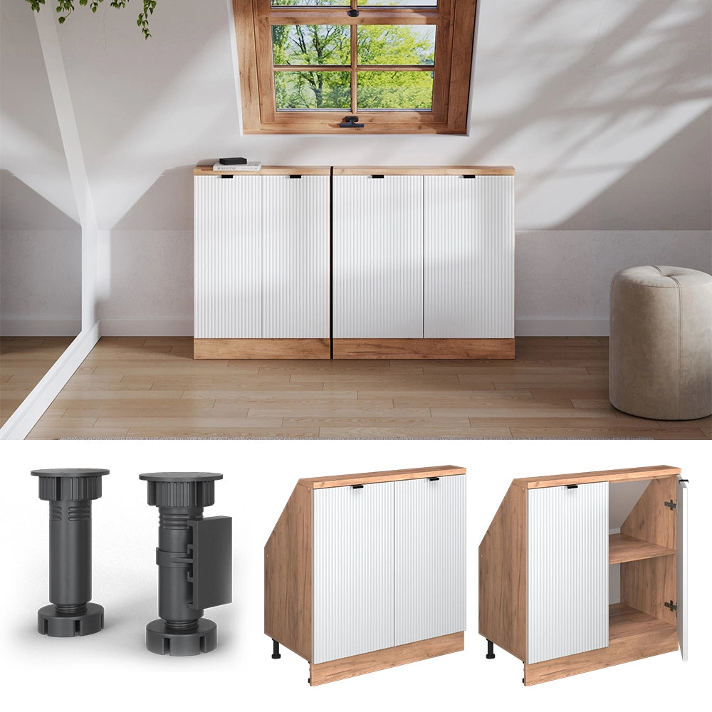 Mobile sottotetto Rion Ondulazione bianca/Rovere dorato 80 x 83.8 cm con 2 porte Vicco