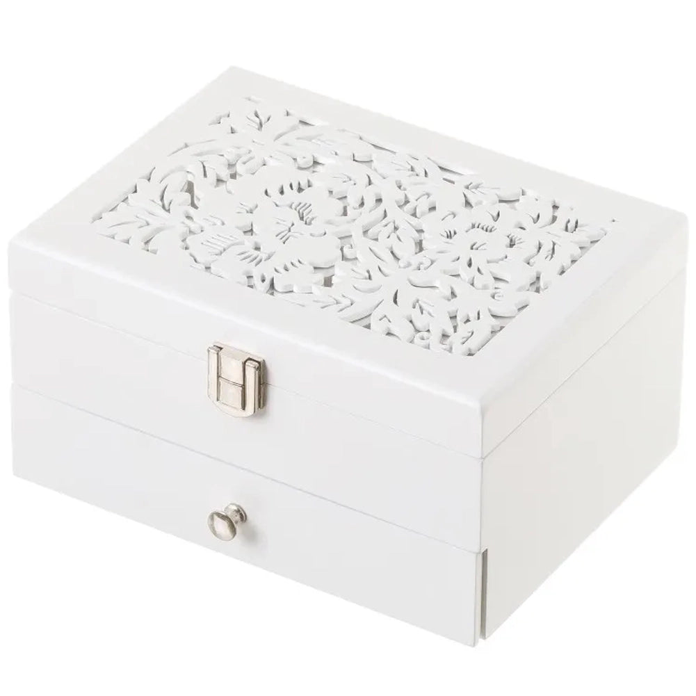 Portagioie Legno Bianco Porta Gioielli 1 Cassetto 1 Ripiano 10,50x19,50x15,50 cm