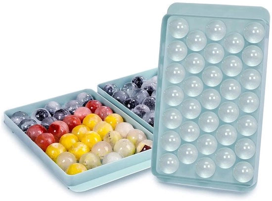 Congelatore a forma di cubetto con coperchio – 33 cubetti perfetti a forma rotonda – BPA libero e stivabile – Senza gelo – Per whisky e cocktail – Blu – Grande formato