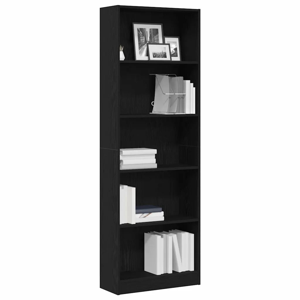 Libreria-Scaffale per Libri-Mobile di Stoccaggio Rovere Nero 60 x 24 x 176 cm Legno multistrato
