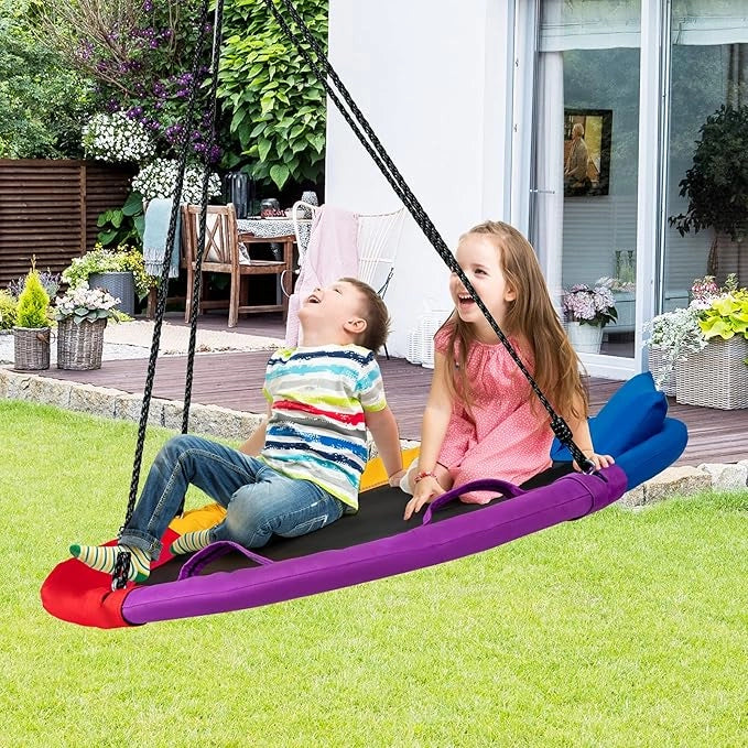 Altalena a Nido per Bambini, Altalena Rotonda con Corde Regolabili in Altezza, Cuscino e Maniglia, Ideale per Cortile e Giardino, Capacità di Carico 150 kg