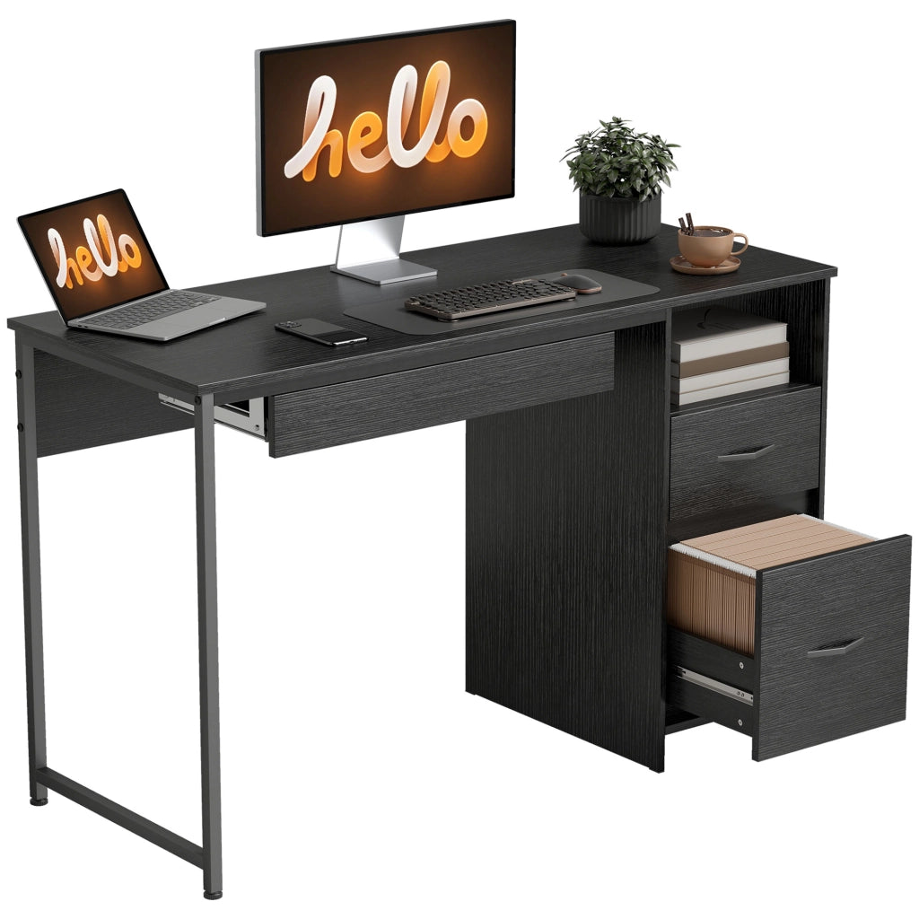 Scrivania Moderna con Cassetti e Ripiani Aperti ¨C Zephmum ¨C Legno, Acciaio, Nero, 120x52.3x76 cm