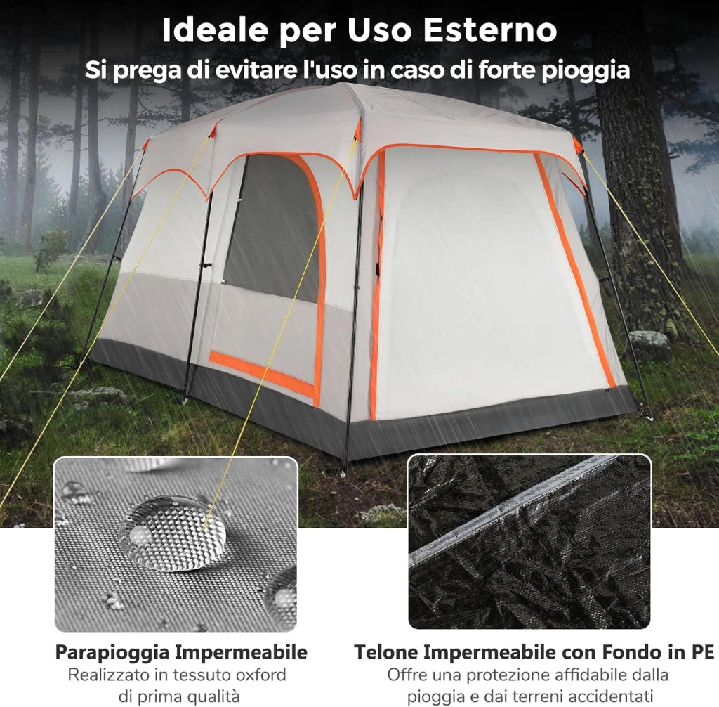 Tenda da Campeggio con Divisorio, Tenda a Doppio Strato con Telo Antipioggia, Telo in PE, Finestre a Rete, Impermeabile e Antivento, con Borsa