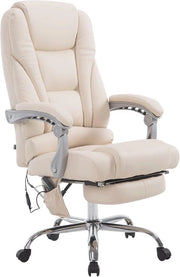 Sedia da Ufficio Ergonomica con Funzione di Massaggio e Supporto per i Piedi - 360° Girevole e Regolabile in Alta - Colore Crème