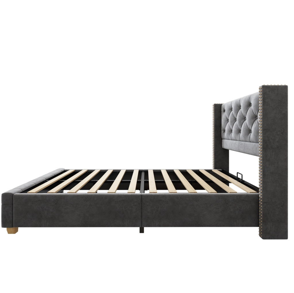 Letto singolo imbottito in velluto grigio 90x200 cm