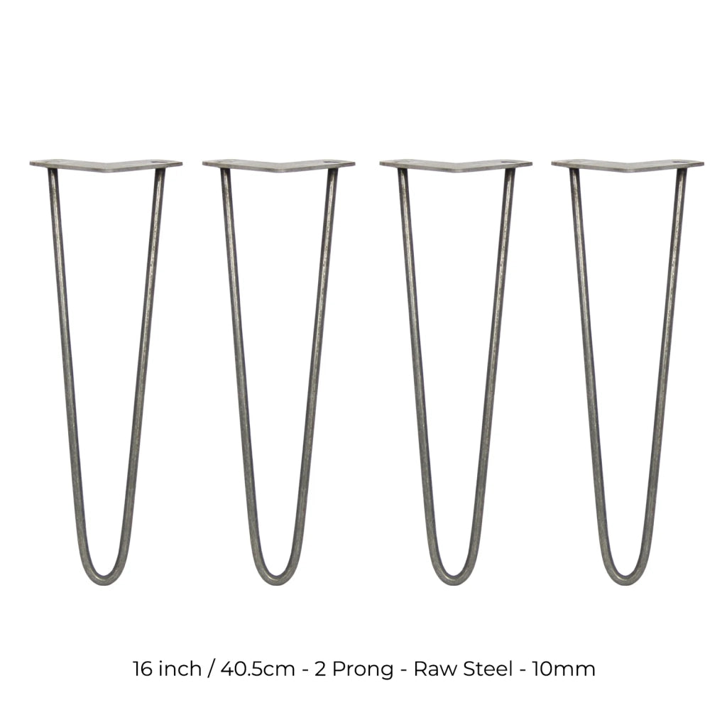 4 Gambe per Tavolo a Forcina SkiSki Legs 40,6cm Acciaio Naturale 2 Rebbi 10mm
