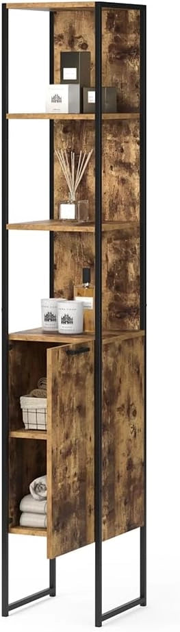 Mobile bagno alto Fyrk, Legno antico, 33 x 185 cm, per la conservazione di articoli da bagno e asciugamani
