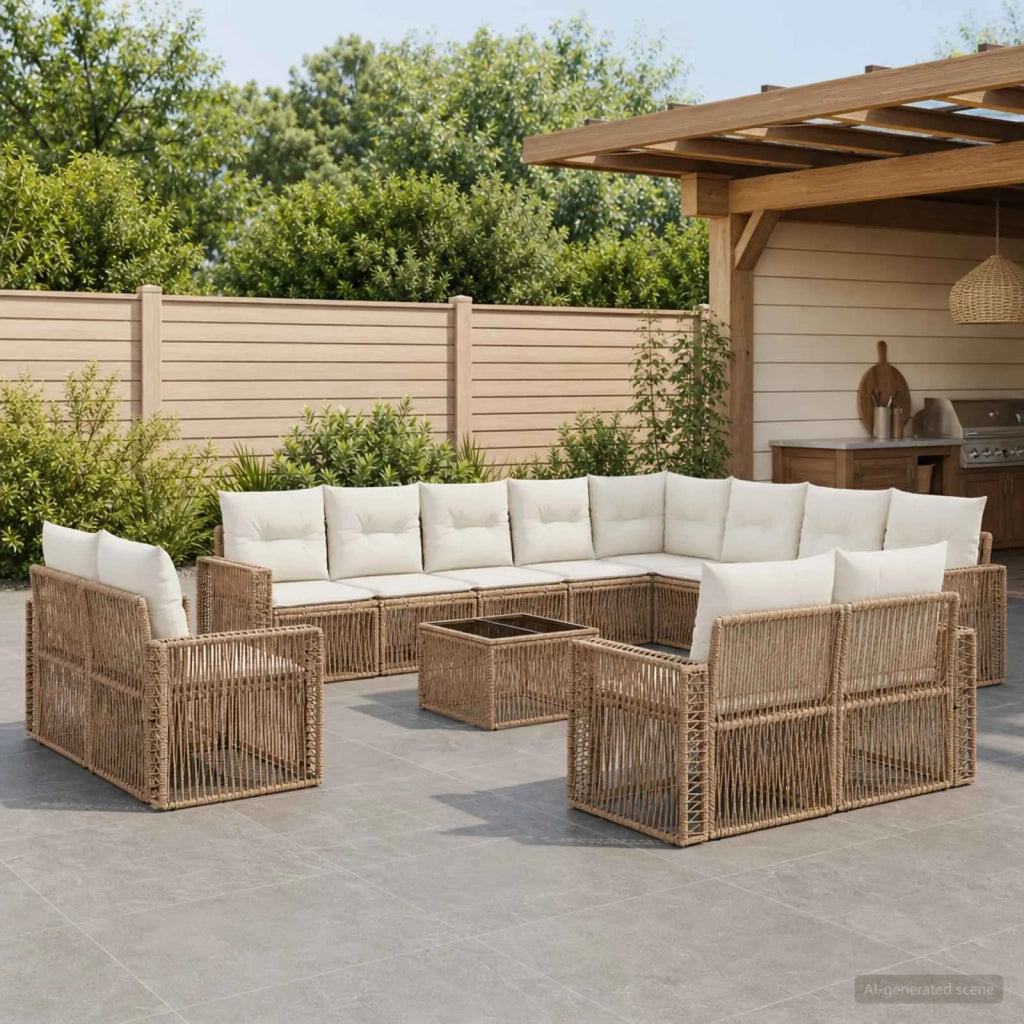 Set Divano da Giardino 13 pz Beige e Bianco Crema polyrattan 3435303