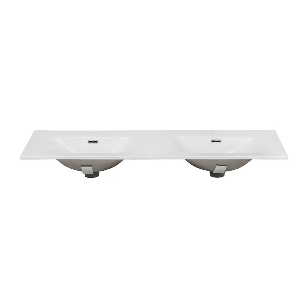 Lavabo doppio VELOA 120 cm vasche ovali ceramica bianco lucido