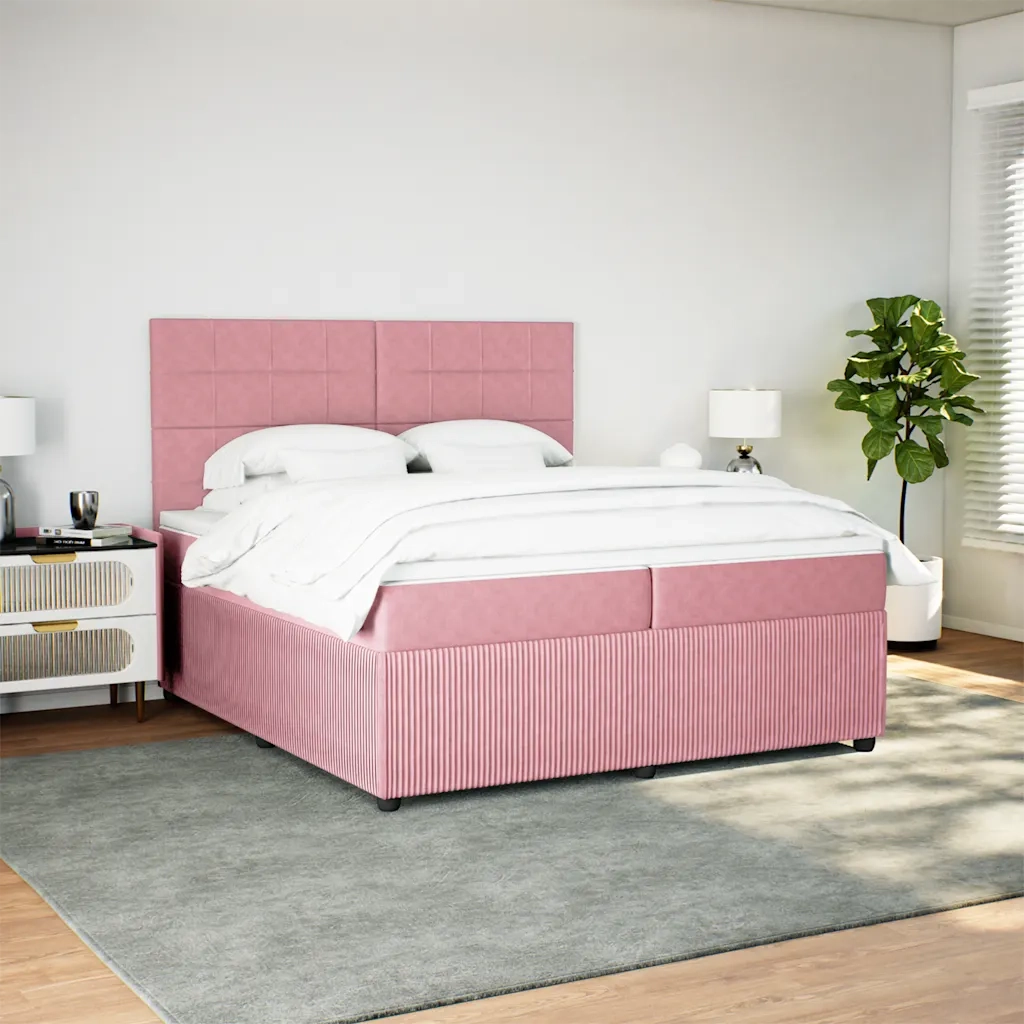 Giroletto a Molle con Materasso Rosa 200x200 cm in Velluto 3292435