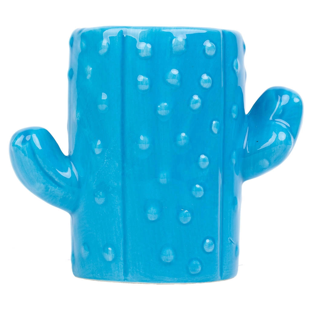 Portapenne cactus in ceramica blu 13,5x7,8x11h