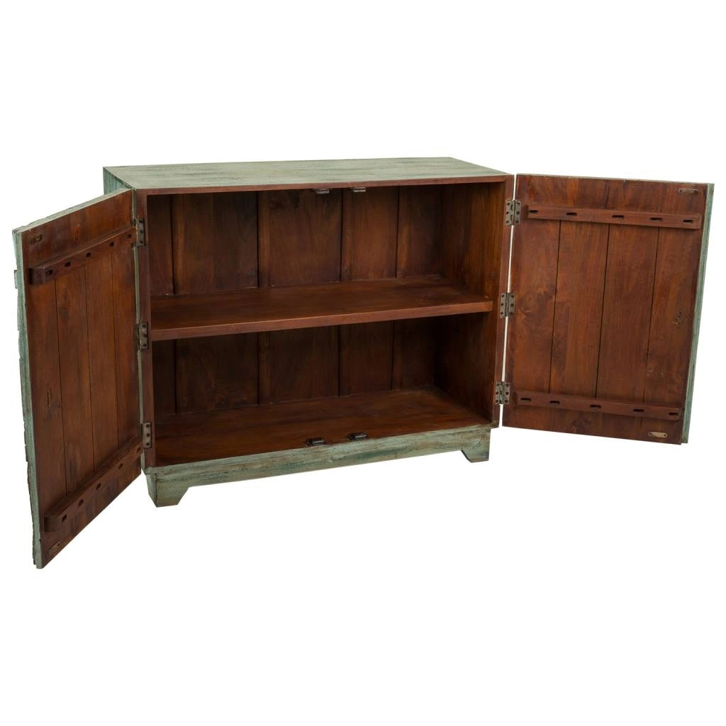 Mueble de entrada in legno intagliato blu 99x40x80