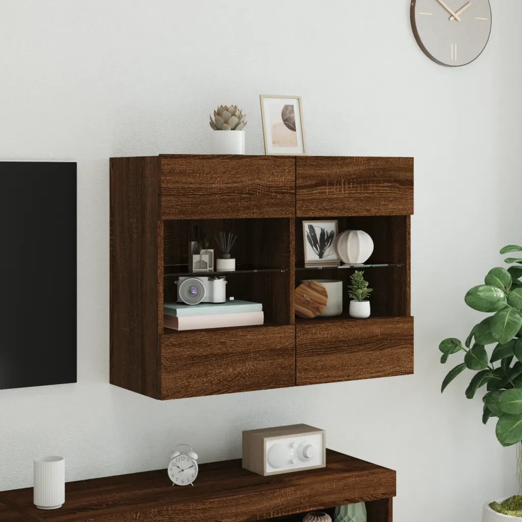 Mobile TV a Parete con Luci LED Rovere Marrone 78,5x30x60,5 cm 837105