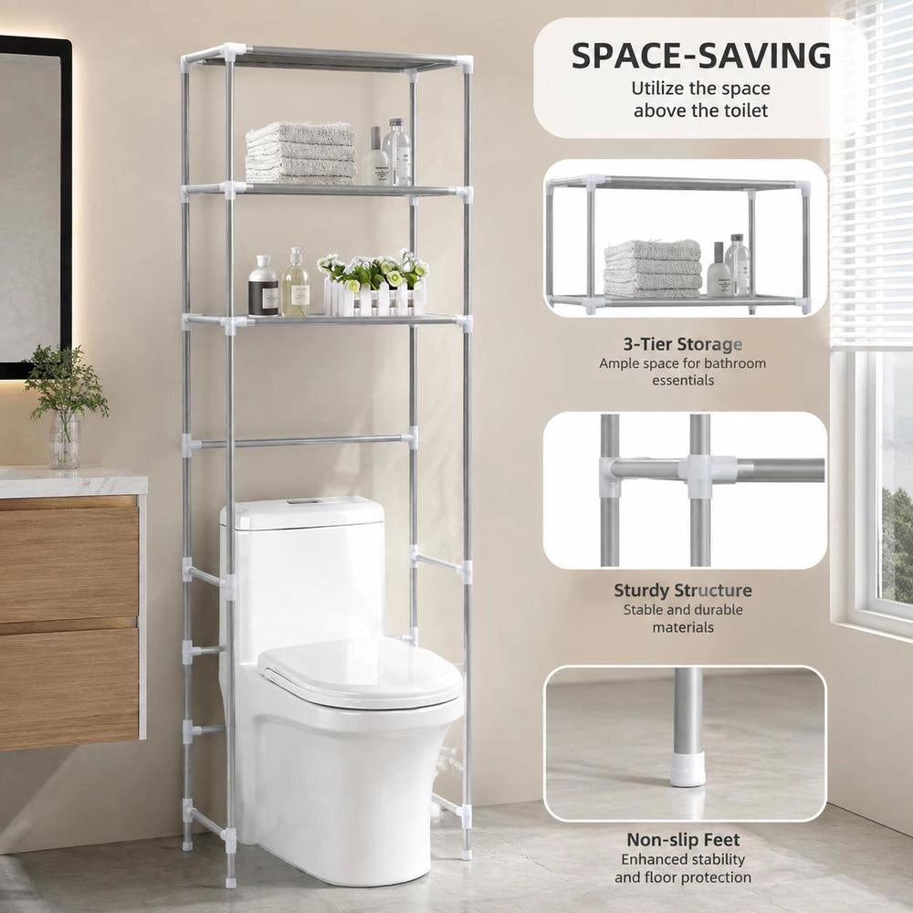 Toilet Shelf 3 Shelves Silver 53x28x169 Cm