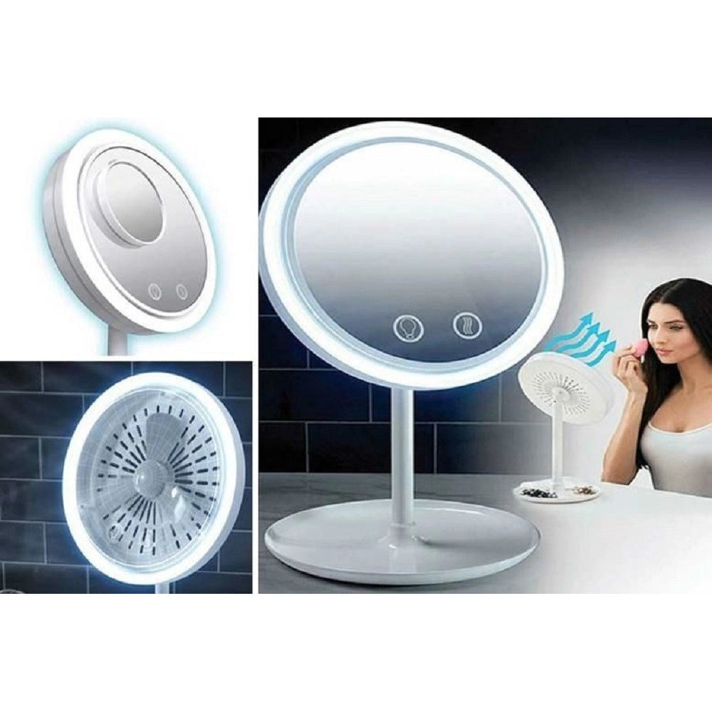 Trade Shop - Specchio Trucco A Led Illuminato + Ventola Asciuga Trucco 2 Specchi 1x 5x -