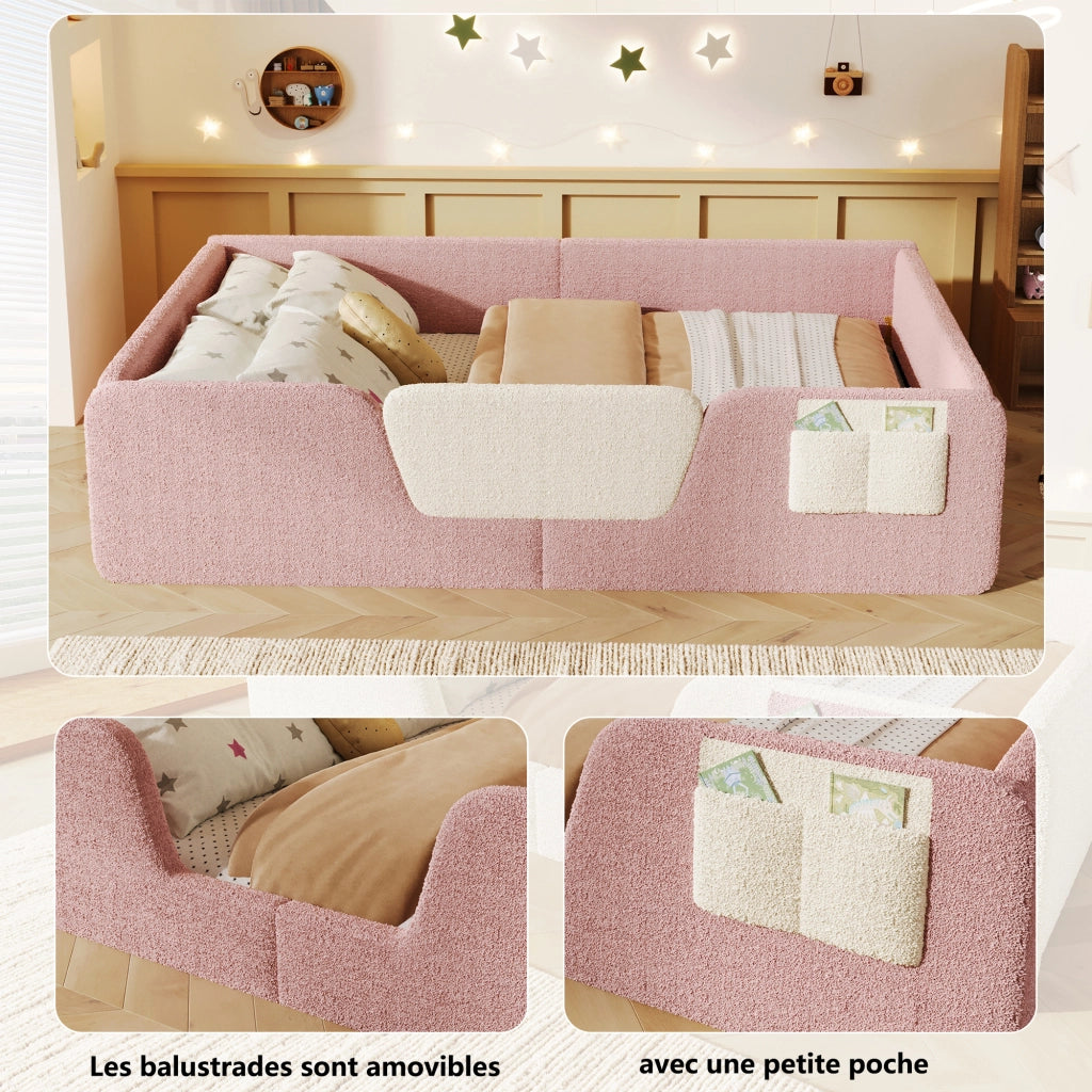 Letto imbottito con sponda 140x190 cm velluto rosa