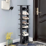 Scarpiera a 7 Ripiani, Scaffale Portascarpe in Legno con 2 Ripiani di Diverse Altezze, Scaffale Portaoggetti Multifunzione per Ingresso Soggiorno Camera da Letto, 28,5x25,5x110 cm (Nero)
