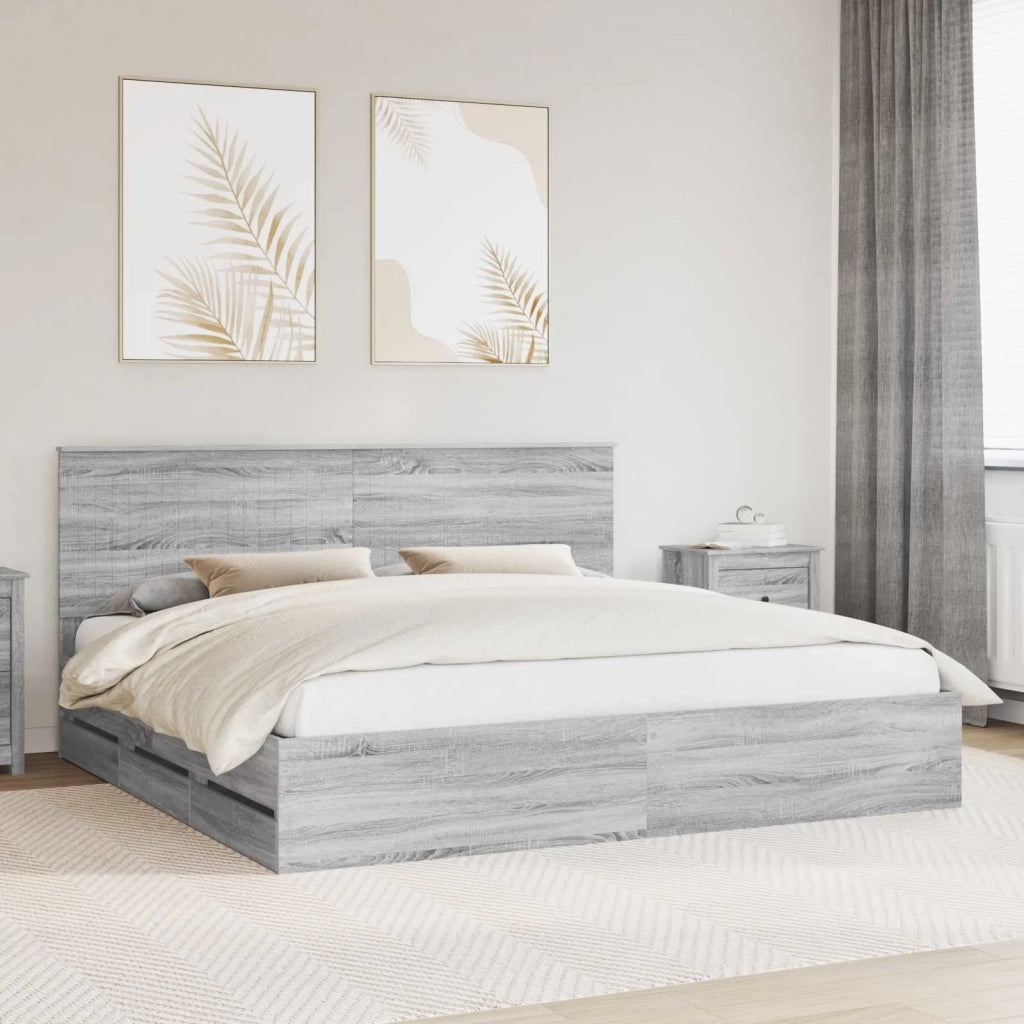 Letto matrimoniale | Letto per adulti | Struttura del letto con cassetto Grigio Sonoma 200 x 200 cm