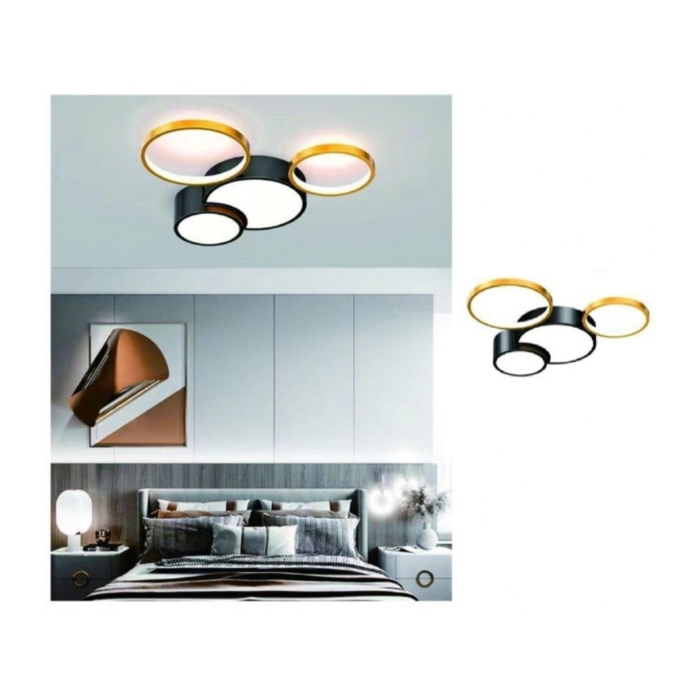 Trade Shop - Plafoniera Led 36w 4 Cerchi Oro Nero Lampada Da Soffitto Moderno Luce 6500k 70968 -