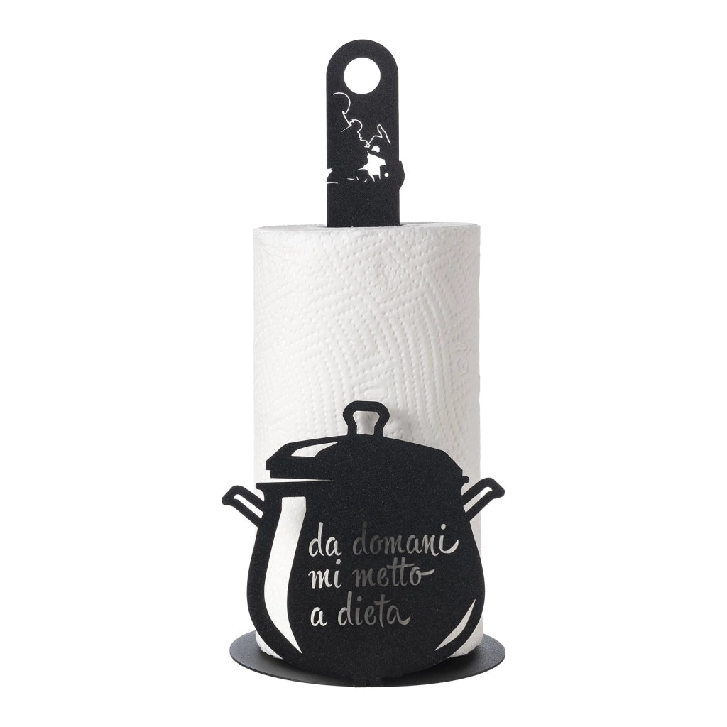 Porta rotolo da cucina "Da domani mi metto a dieta" Nero