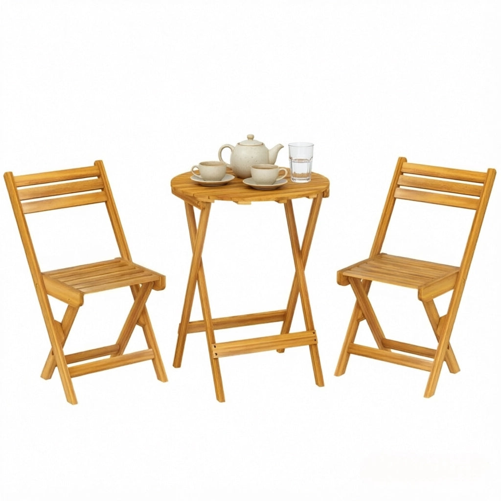 SET DA 3 PEZZI Tavolo e Sedie Pieghevoli da Esterno Ø 60 cm Legno di Acacia Naturale