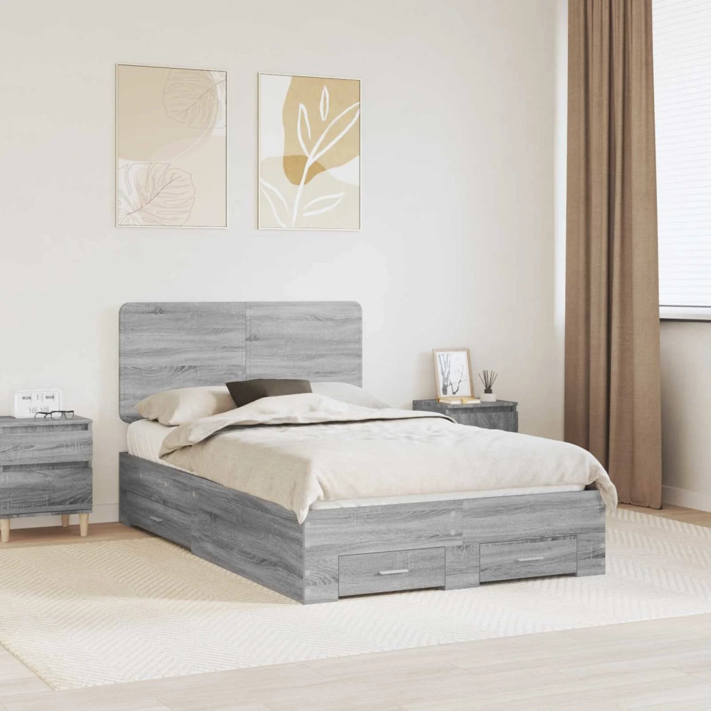 Struttura del letto con testiera Grigio Sonoma 135 x 190 cm