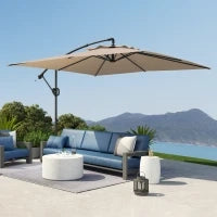 Ombrellone a Braccio 3x3 m con Copertura Regolabile e Base a Croce, in Metallo e Poliestere, color Cachi