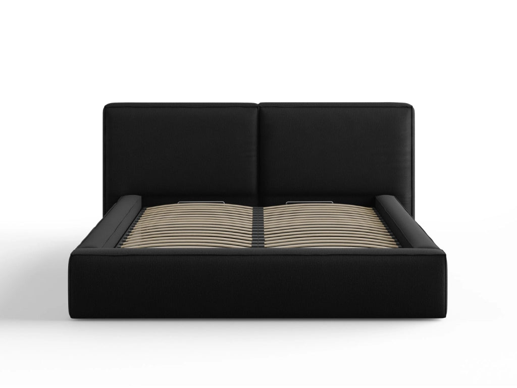 Cosmopolitan Design - Letto a cassettone con testiera doppia "Arendal" 160x200cm in tessuto strutturato nero 