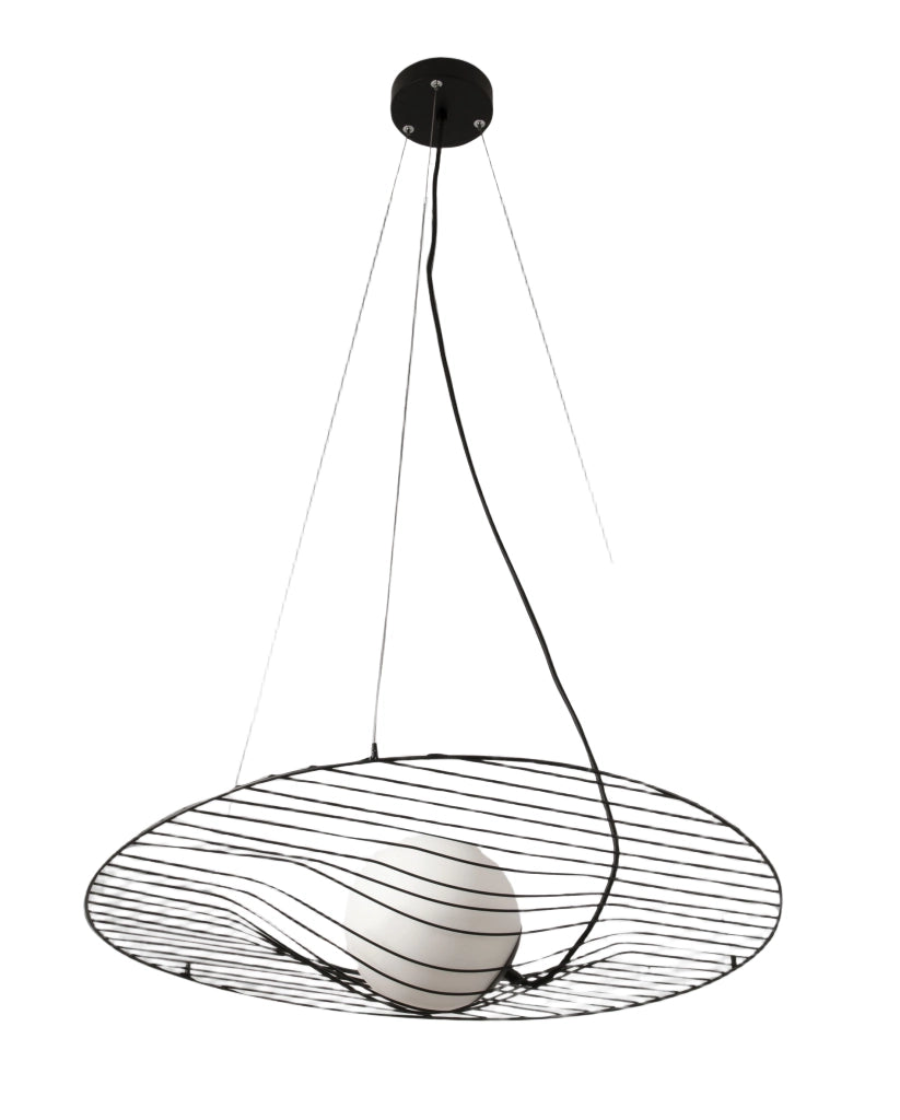 Homa Lampada a Sospensione in Metallo e Vetro Soffiato Nero, Attacco E27 40W, Design Elegante per Interni IP20, Altezza Regolabile 2000mm