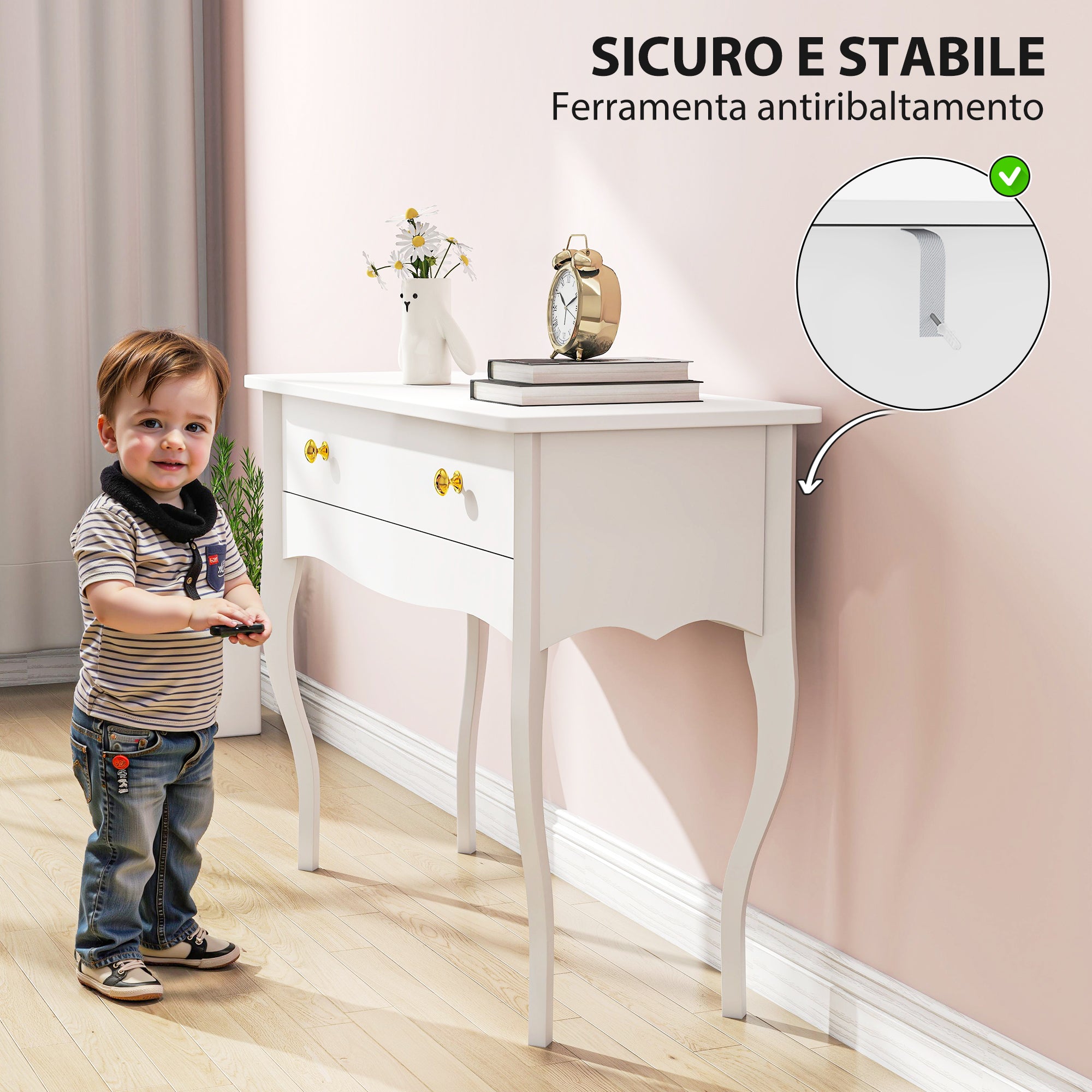 Consolle da Ingresso 100x40x74 cm con Cassetto in MDF Bianco