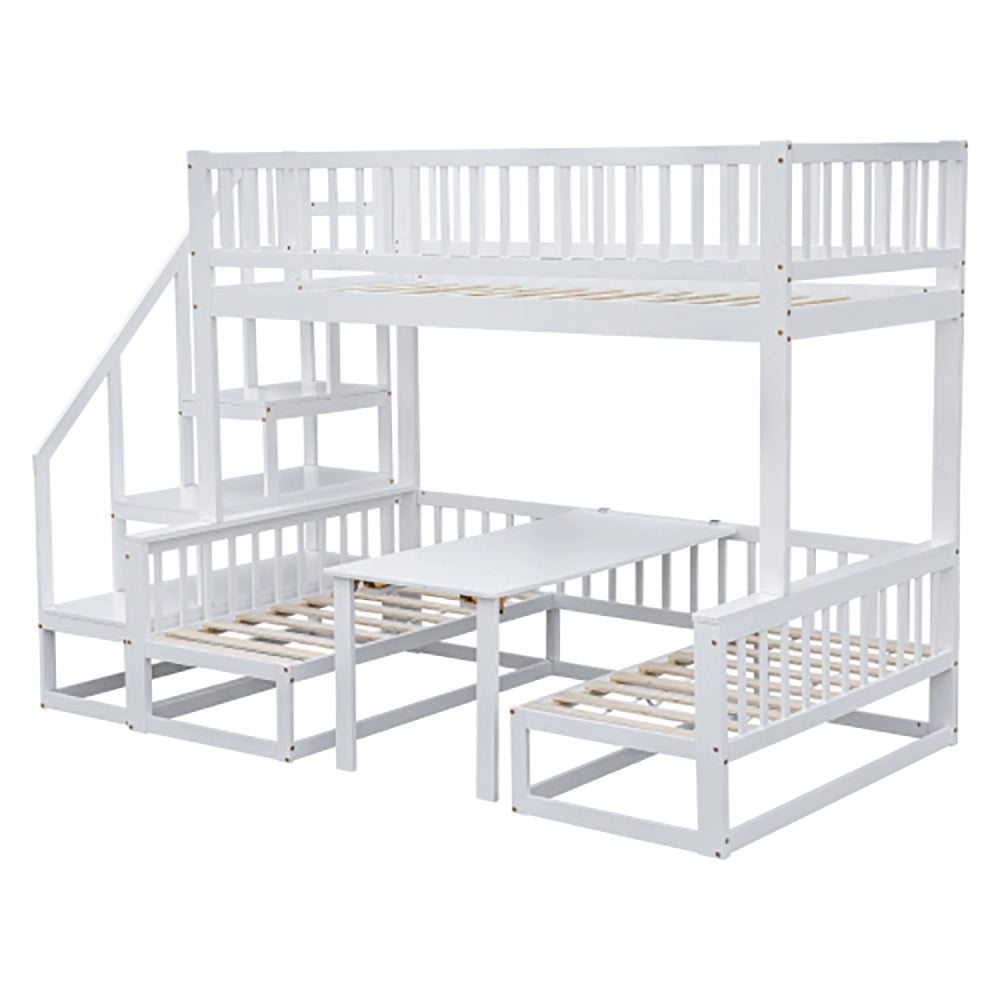 Letto a castello con scala e divano - Xylo - 90x200 cm - Bianco - Tavolo regolabile