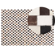 Tappeto tappetino Pelle Bovina Marrone e Beige 140 x 200 cm Motivo Geometrico Patchwork