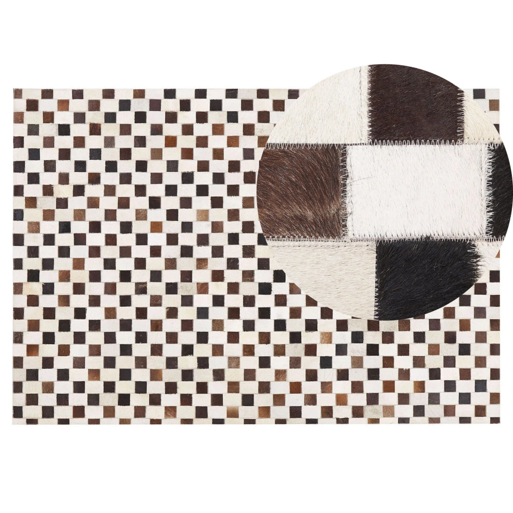 Tappeto tappetino Pelle Bovina Marrone e Beige 140 x 200 cm Motivo Geometrico Patchwork