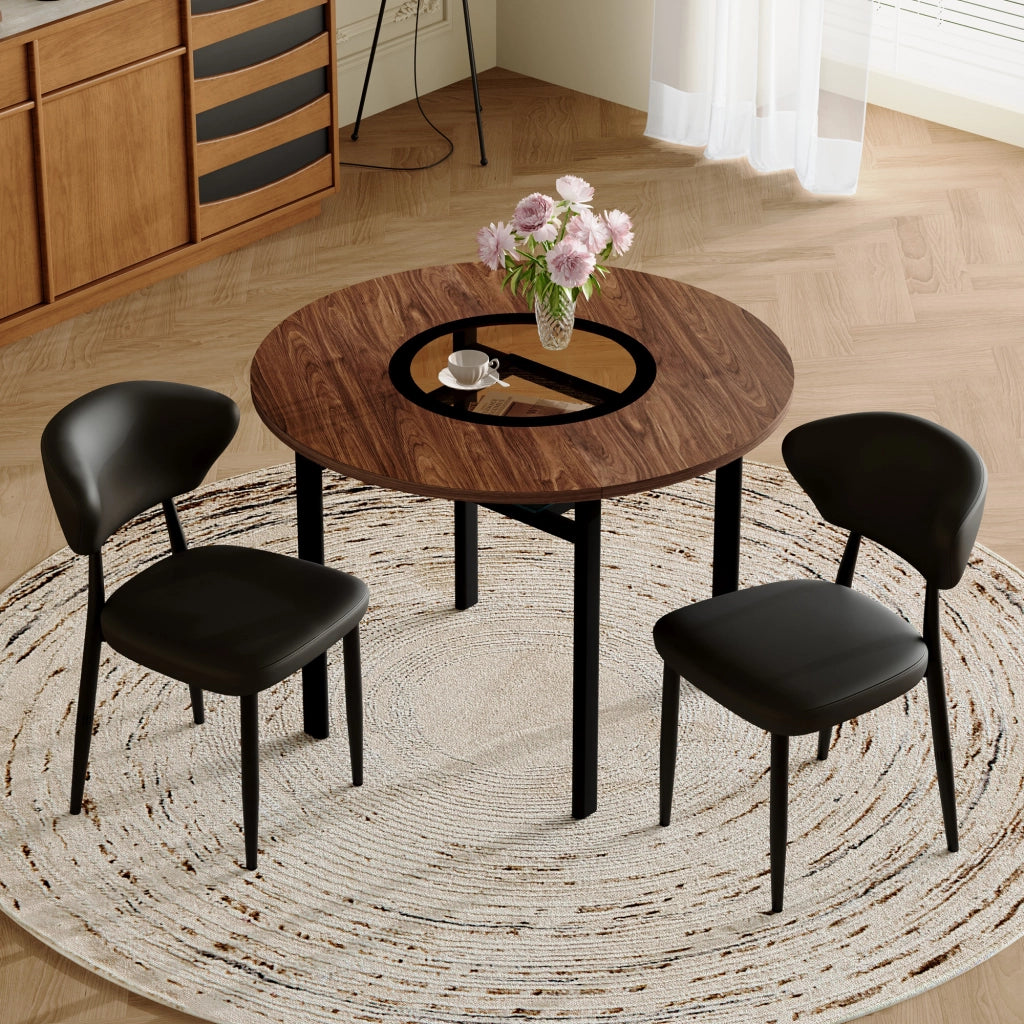 Set tavolo da pranzo rotondo con 2 sedie in PU, piano in MDF con inserto in vetro, per cucina e sala da pranzo 100 cm
