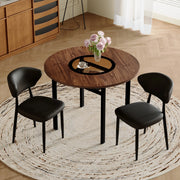 Set tavolo da pranzo rotondo con 2 sedie in PU, piano in MDF con inserto in vetro, per cucina e sala da pranzo 100 cm
