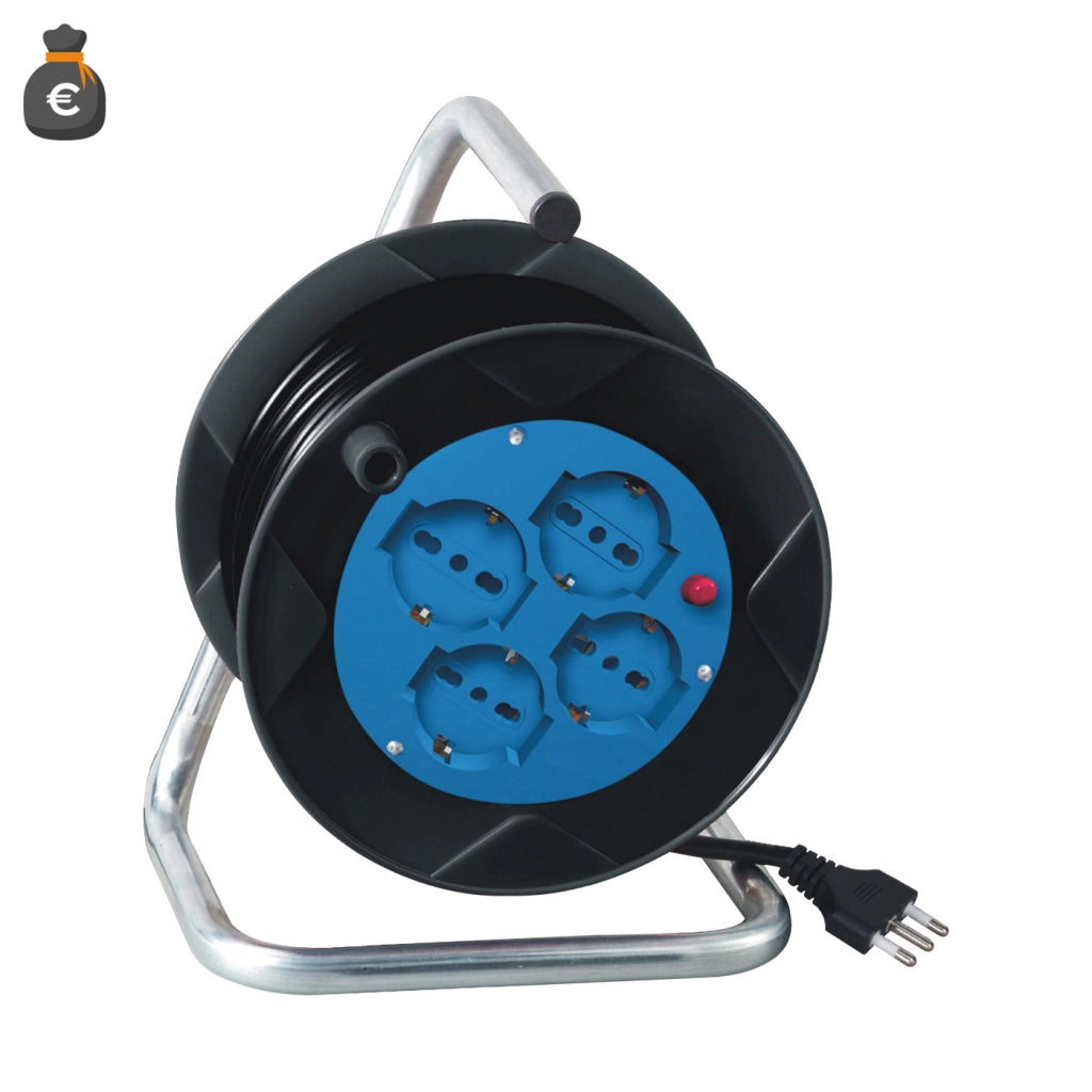 Alcapower Prolunga Elettrica con Avvolgicavo 15 metri, 4 Prese Schuko Bipasso, Spina Italiana 16A, Tensione Max 250V AC, Potenza fino a 2200W