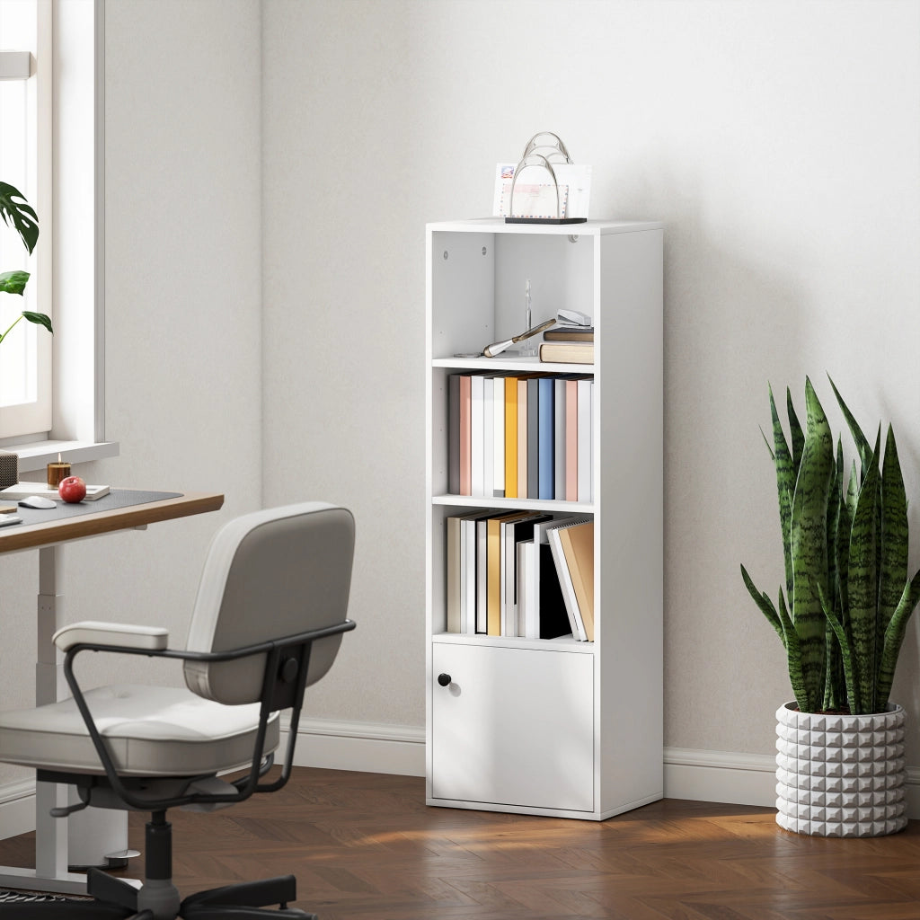 Libreria Moderna 4 Livelli con Anta ¨C zephmum ¨C Bianco 40x30x120 cm