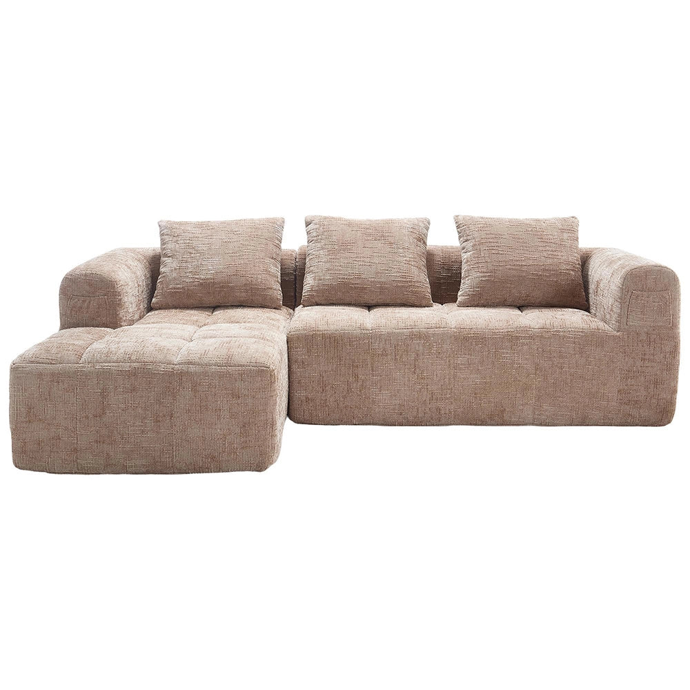 Divano angolare moderno - Xylo - 3 posti in L, chenille, kaki