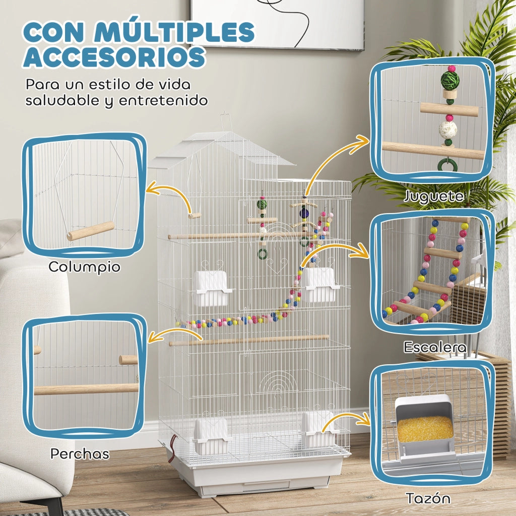 Casetta per Uccelli con Mangiatoie e Perche ¨C zephmum ¨C Bianco 46x36x100 cm
