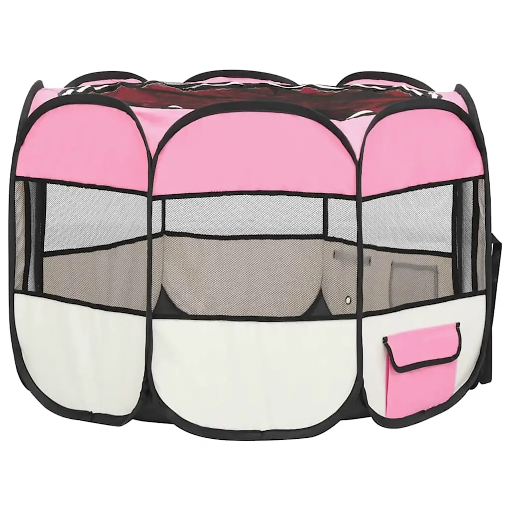 Box per Cani Pieghevole con Borsa Trasporto Rosa 90x90x58 cm 171009