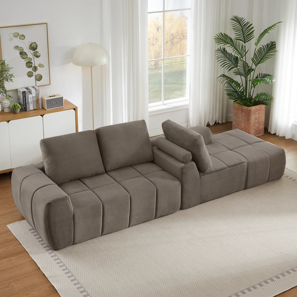 Divano angolare con design segmentato trapuntato, supporto in schiuma e molle, senza montaggio, in velluto taupe