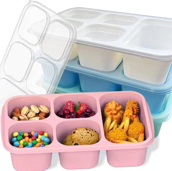 Set di Contenitori per Picnic 4-delig per Adulti e Bambini - 5 Compartimenti - Contenitori per Cibo Riciclabili con Coperchio Transparente - Resistenti al Microonde (2x Verde & 2x Rosa)