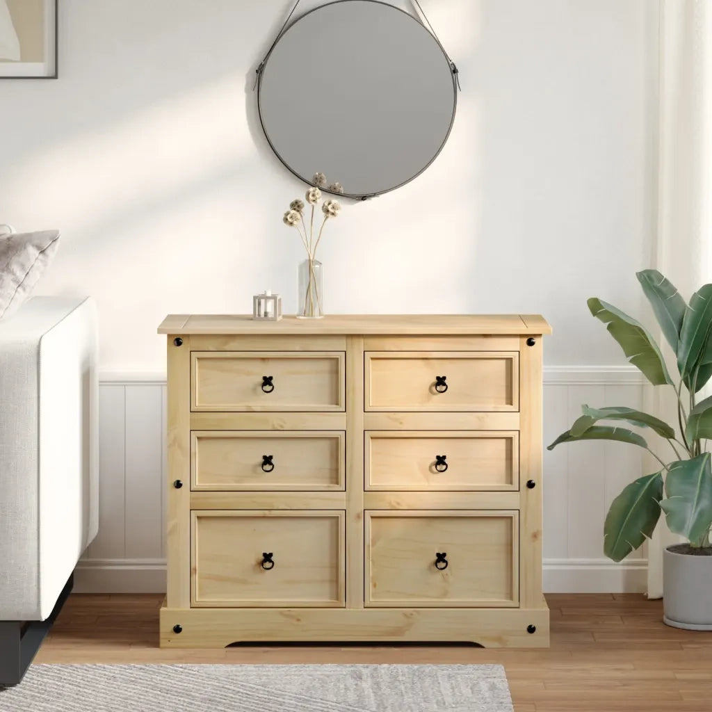 Cassettiera Corona 110x43x91 cm in Legno Massello di Pino