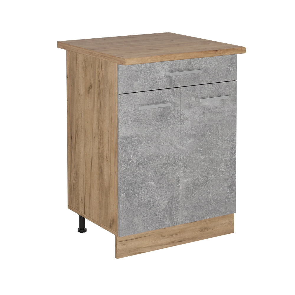 Vicco Mobiletto base per cucina Calcestruzzo 60 cm con cassetto, PL Rovere
